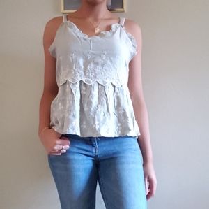 (86)NWT Sim & Sam Green Ruffle Trim Spaghetti Strap Tank Top Size Large